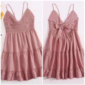 Blush Floral Crochet Mini Dress